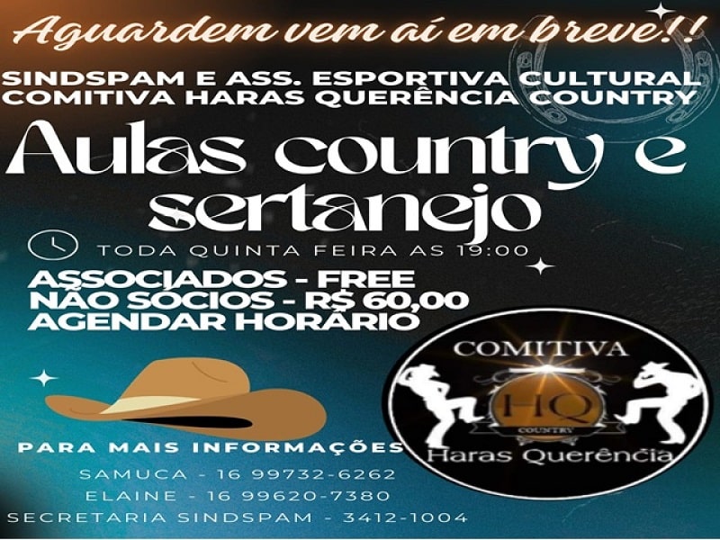 Sindspam e Comitva Haras Querência irão oferecer aulas de Country e Sertanejo