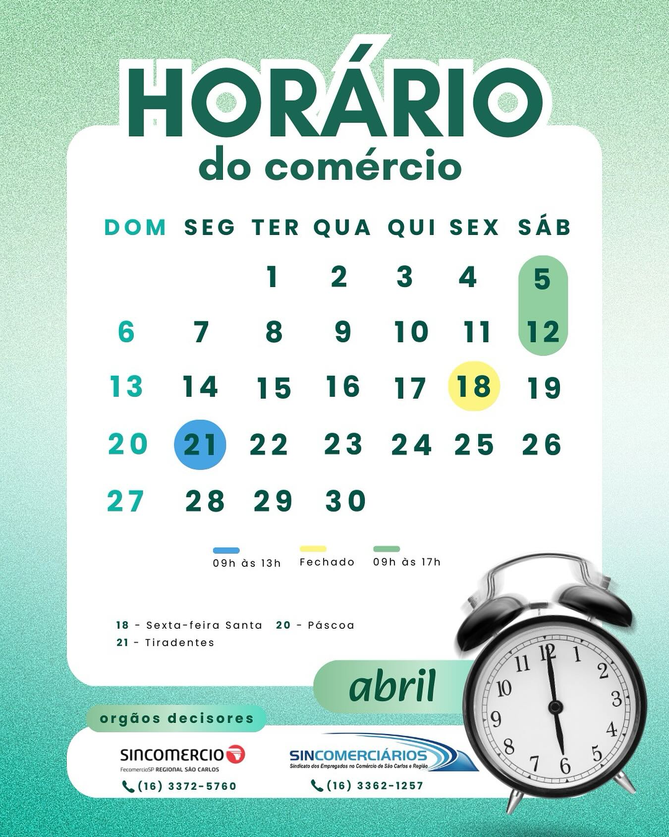 ACISC divulga horários especiais